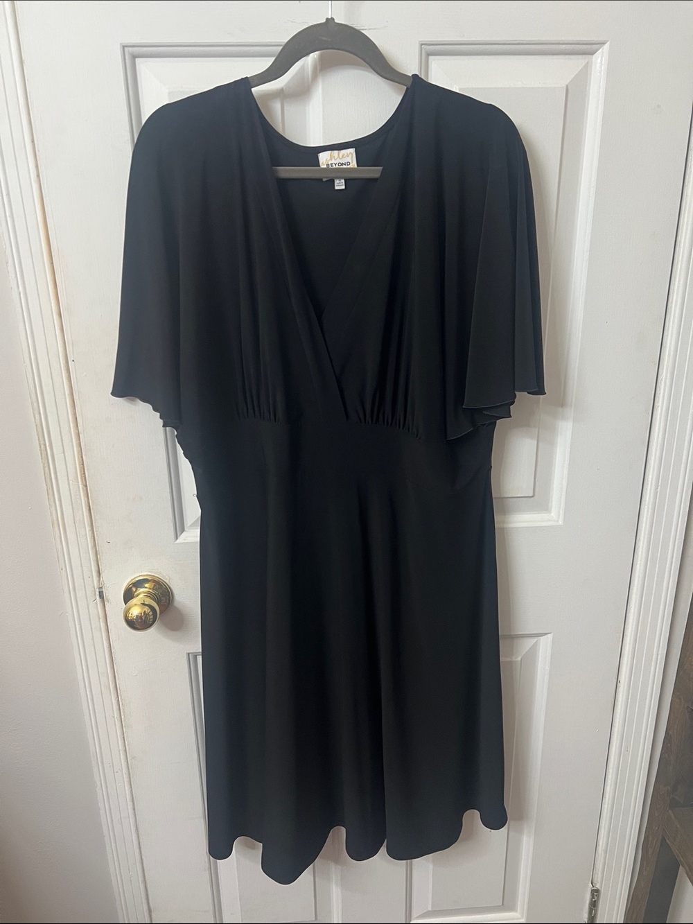 Ashley Graham Black V-Neck Flutter Sleeve Midi Dress